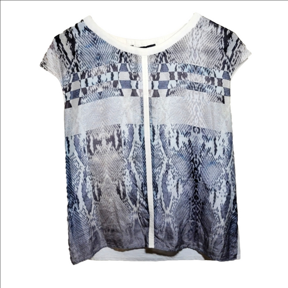 Judith & Charles silk front, Cotton back blouse size 8 Made in Canada grey&white - Picture 1 of 4